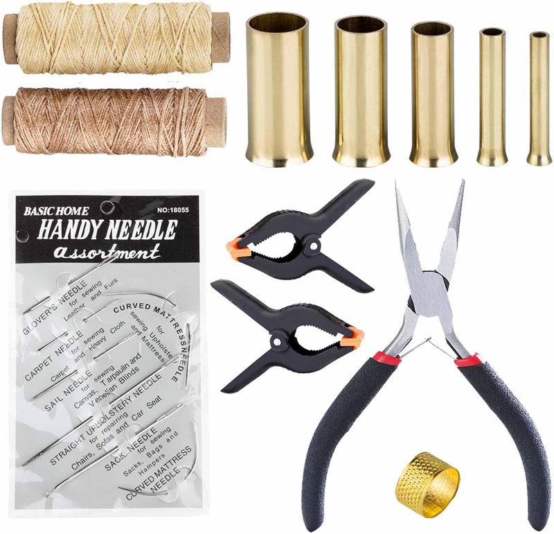 ARSTBETY Pine Needle Basket Making Set with Gauge Coiling Tool, Waxed Thread, Needle and Thimble Ring, Long Noce Pliers for Basket Making Rattan Weaving Basketry (Gold Basket Making Set) - Image 1